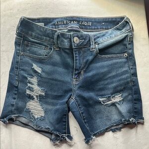 American Eagle Outfitters Dark Blue Ripped Jean Shorts